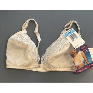 Vintage‎ Maidenform Sweet Classic Bra 34B Ivory Lace Wireless Front 6848 New